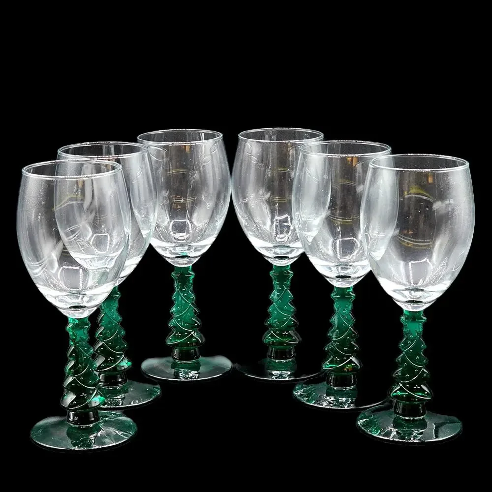 Holiday Libbey Christmas Tree Stemmed Wine Glasses Set 6